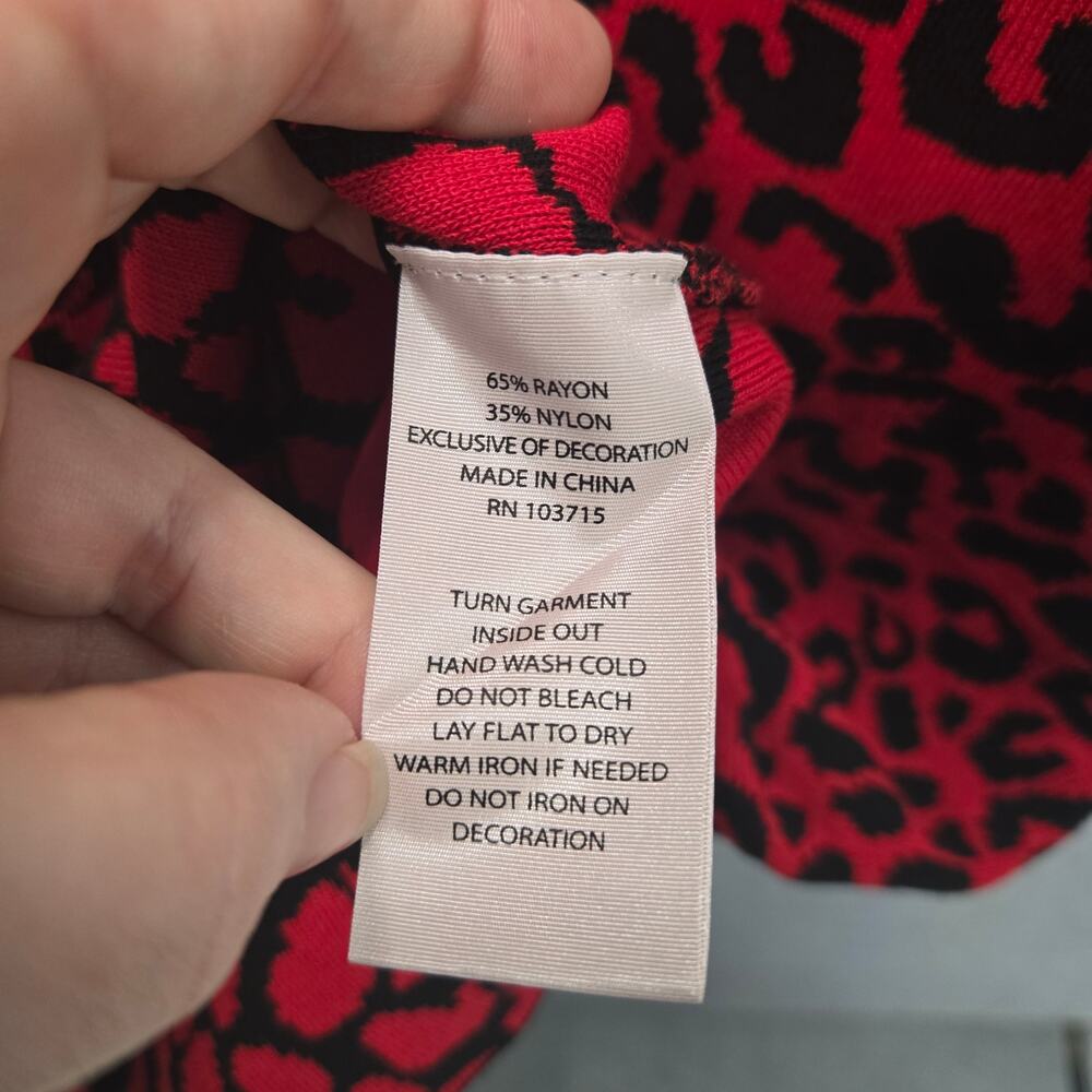 Nanette Lepore Red Black Animal Print Bodycon Sweater Dress Size Large - Picture 4 of 4